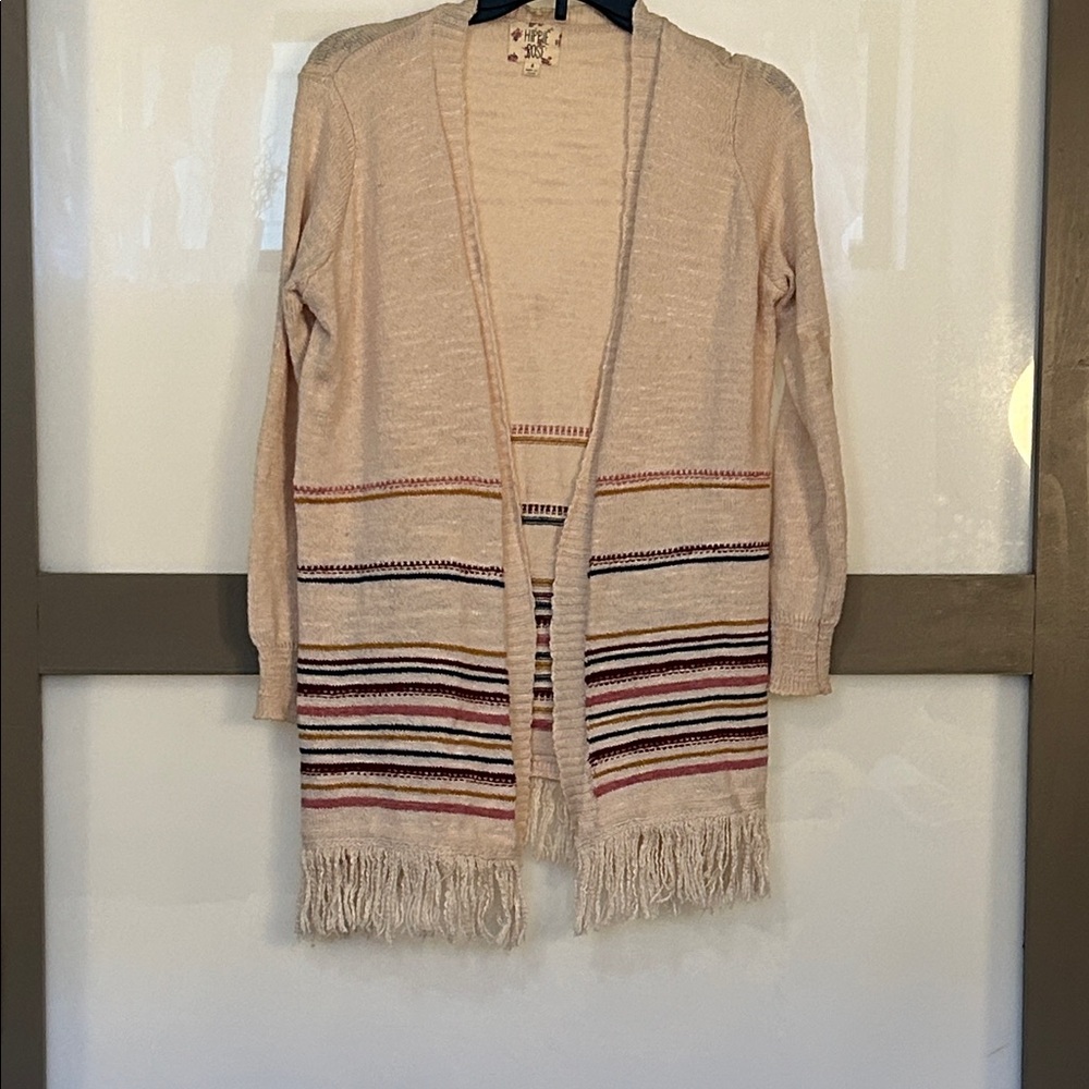 Hippie Rose Multicolor Striped Fringe Cardigan
